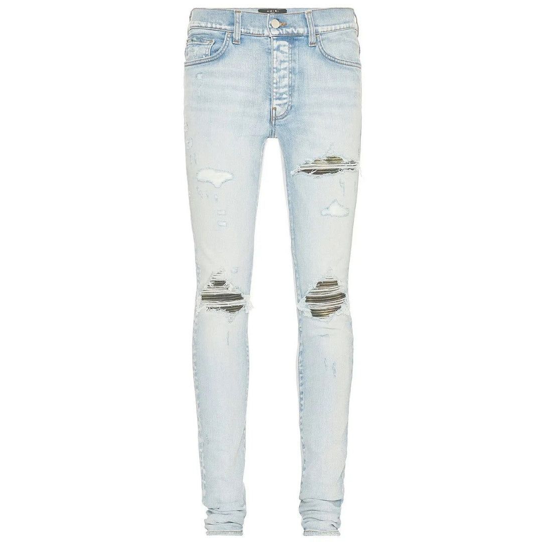 Skinny Jeans mit Camouflage-Patch und Distressed-Look