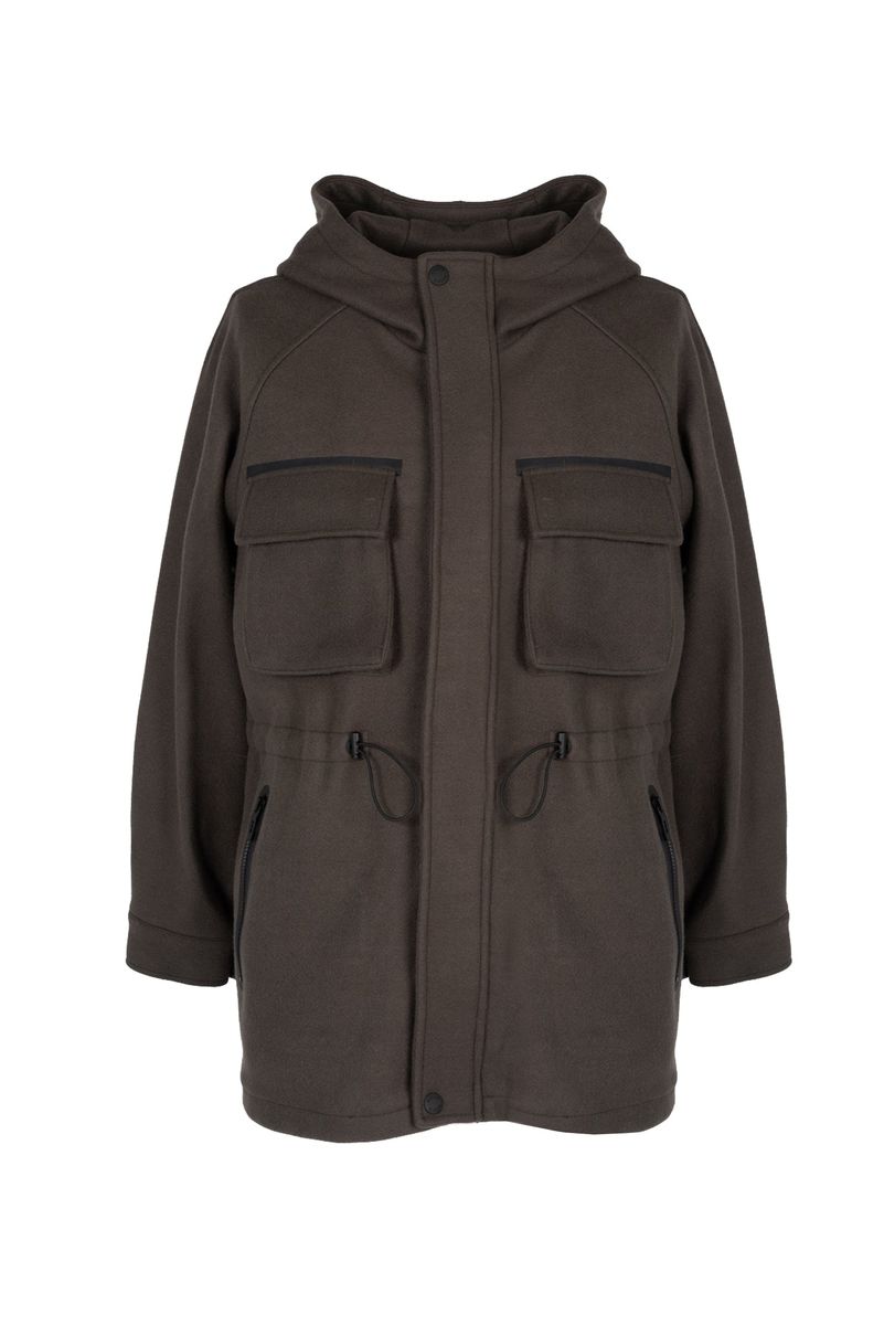 Parka Mantel mit Kapuze aus Wollmischung