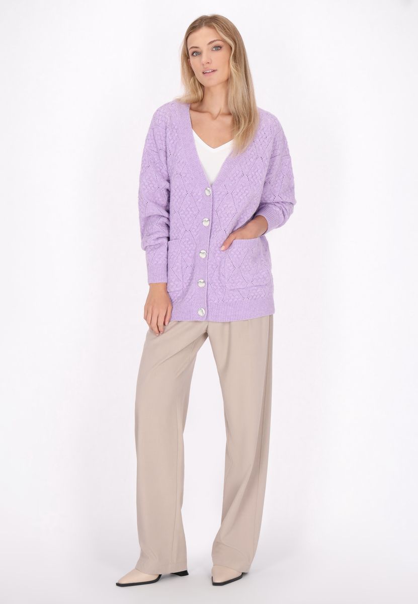 Rauten- und Zopfmuster-Strickjacke