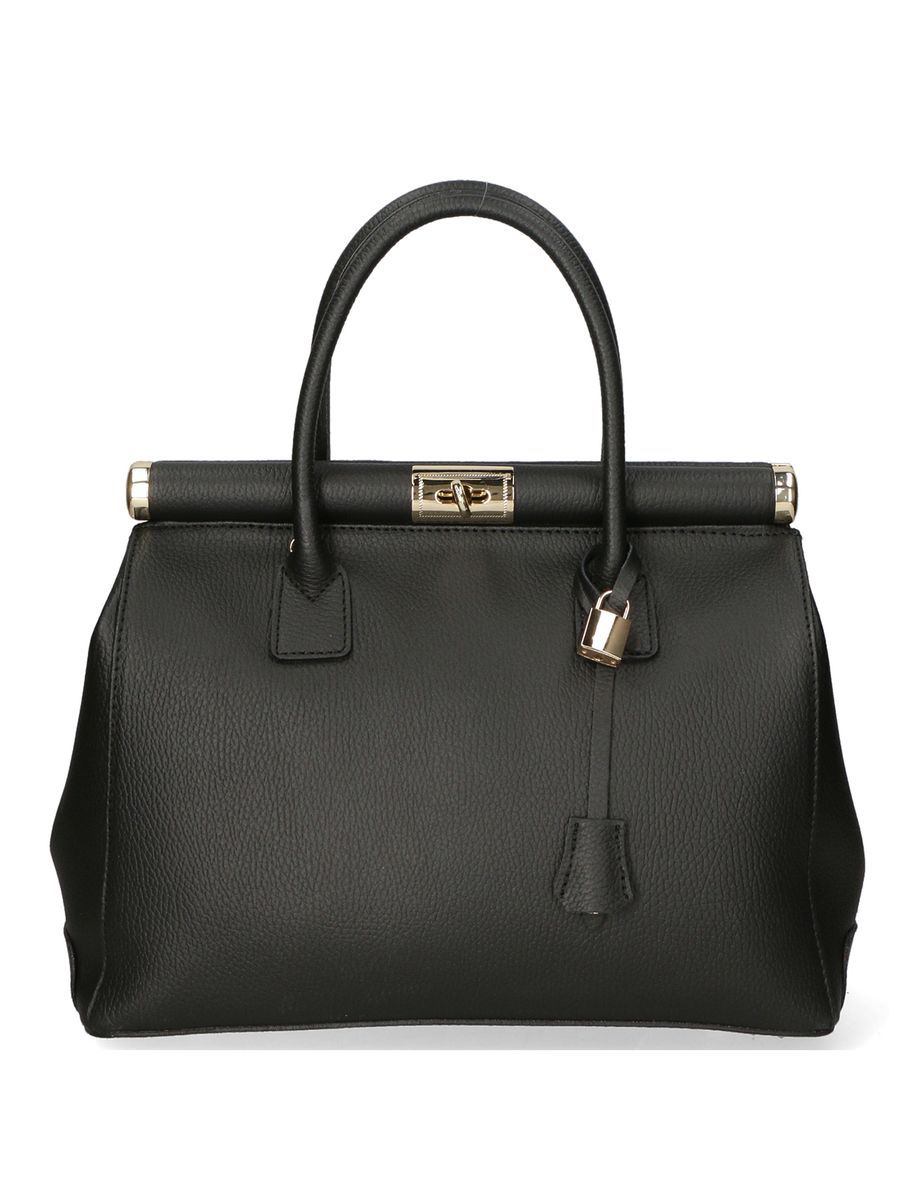 Schwarze Handtasche im Arztkoffer-Stil aus Leder