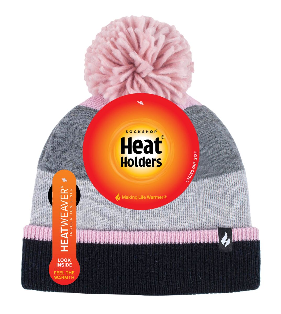 Gestreifte Strickmütze mit Bommel