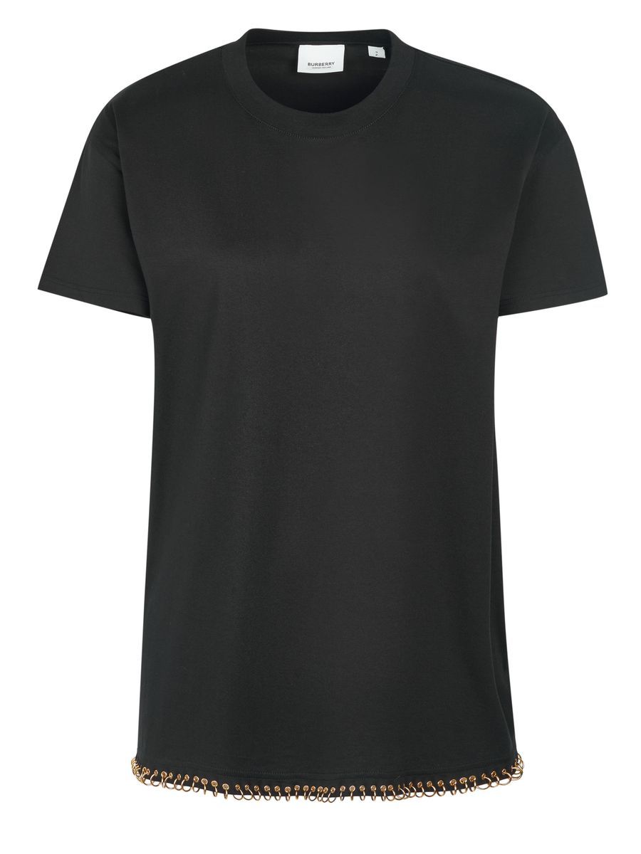 Schwarzes Baumwoll-T-Shirt mit Ketten-Detail