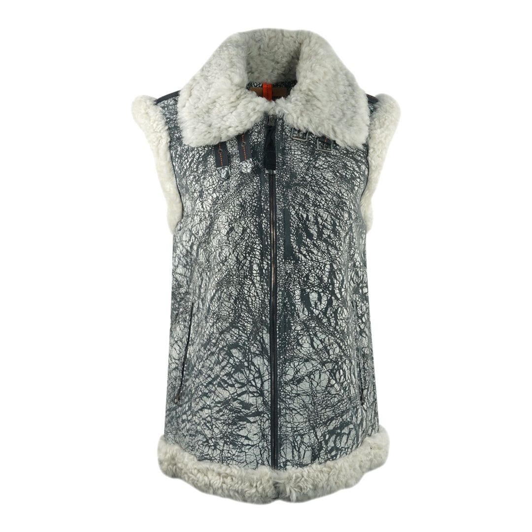 Lederweste mit Shearling-Besatz