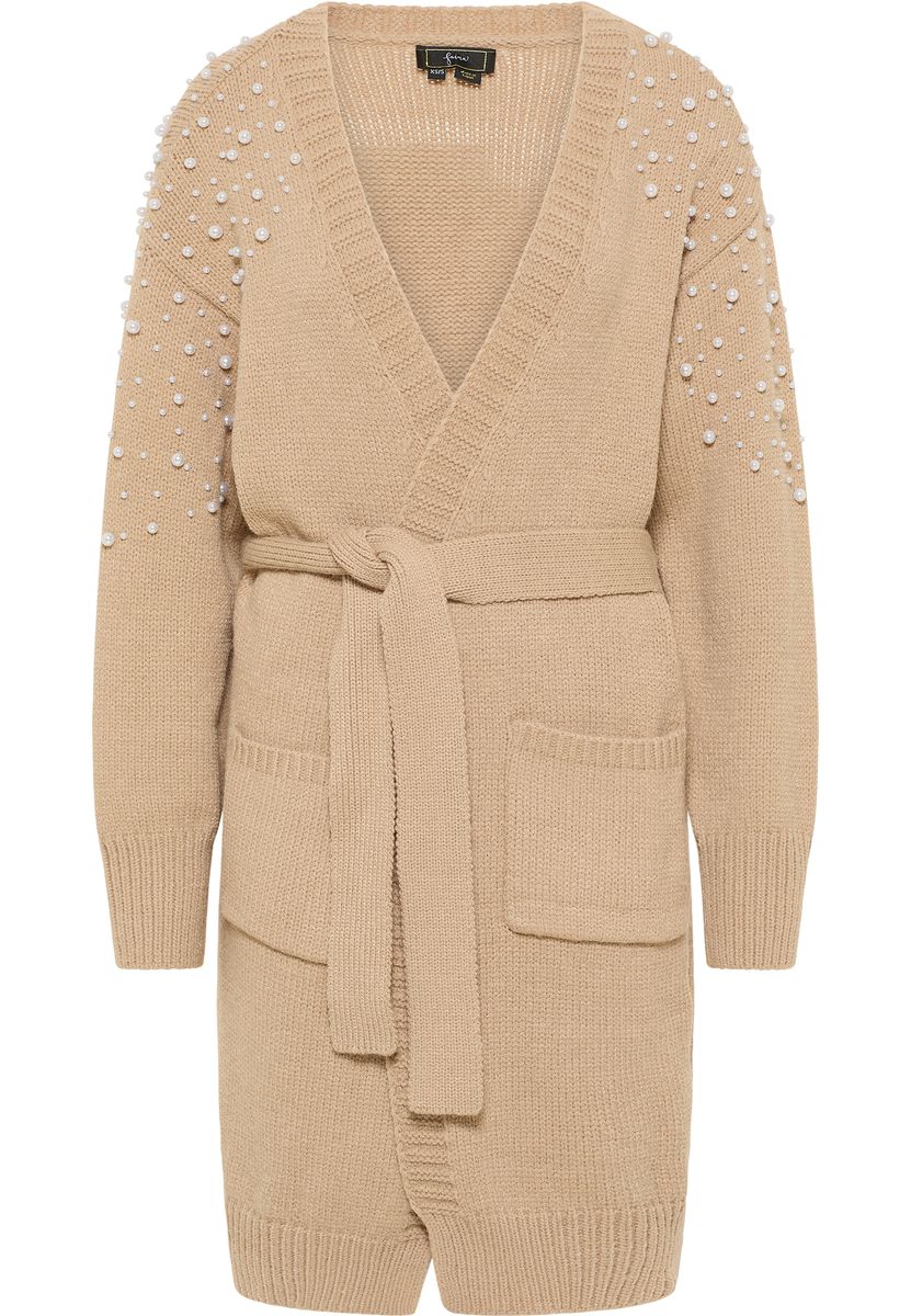 Strickjacke mit Perlen und Gürtel