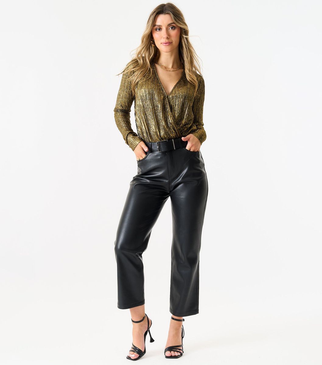 Goldfarbener Metallic-Plissee-Wickelbody