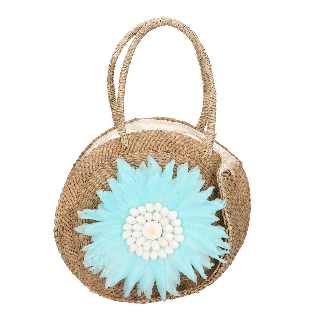 Stroh-Kreis-Strandtasche mit Blume