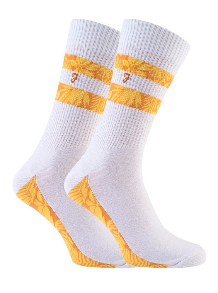 Farah - 2 Paar gerippte weiße Sportsocken aus Baumwolle für Herren mit roten, blauen und gelben Streifen - FVS006WHGD