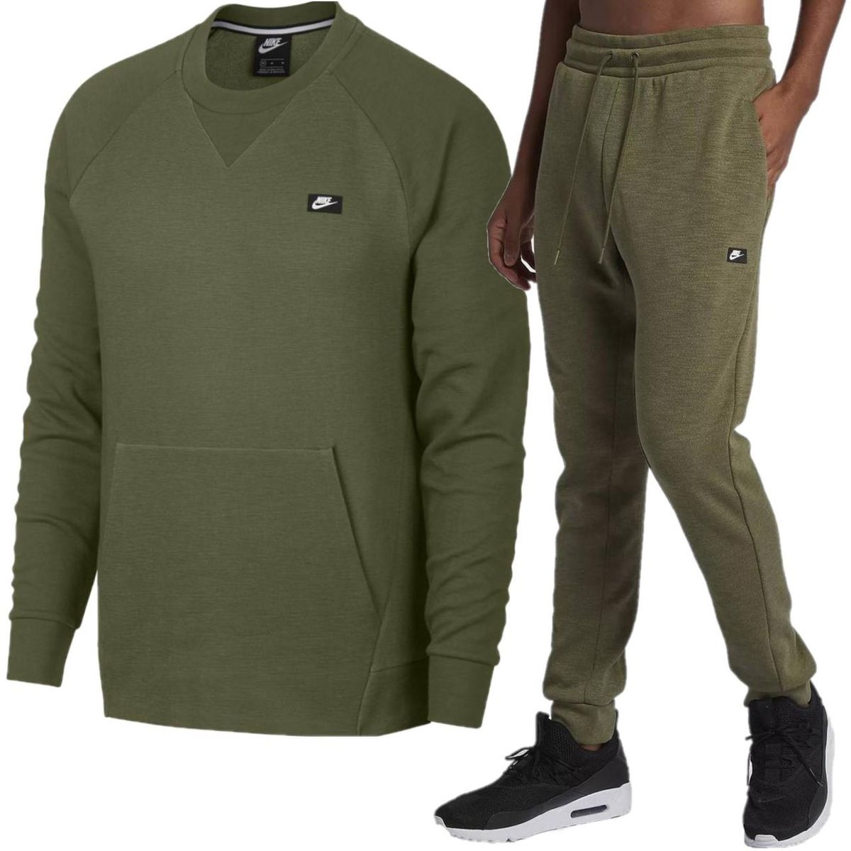 Olivgrünes Fleece-Sweatshirt mit Rundhalsausschnitt