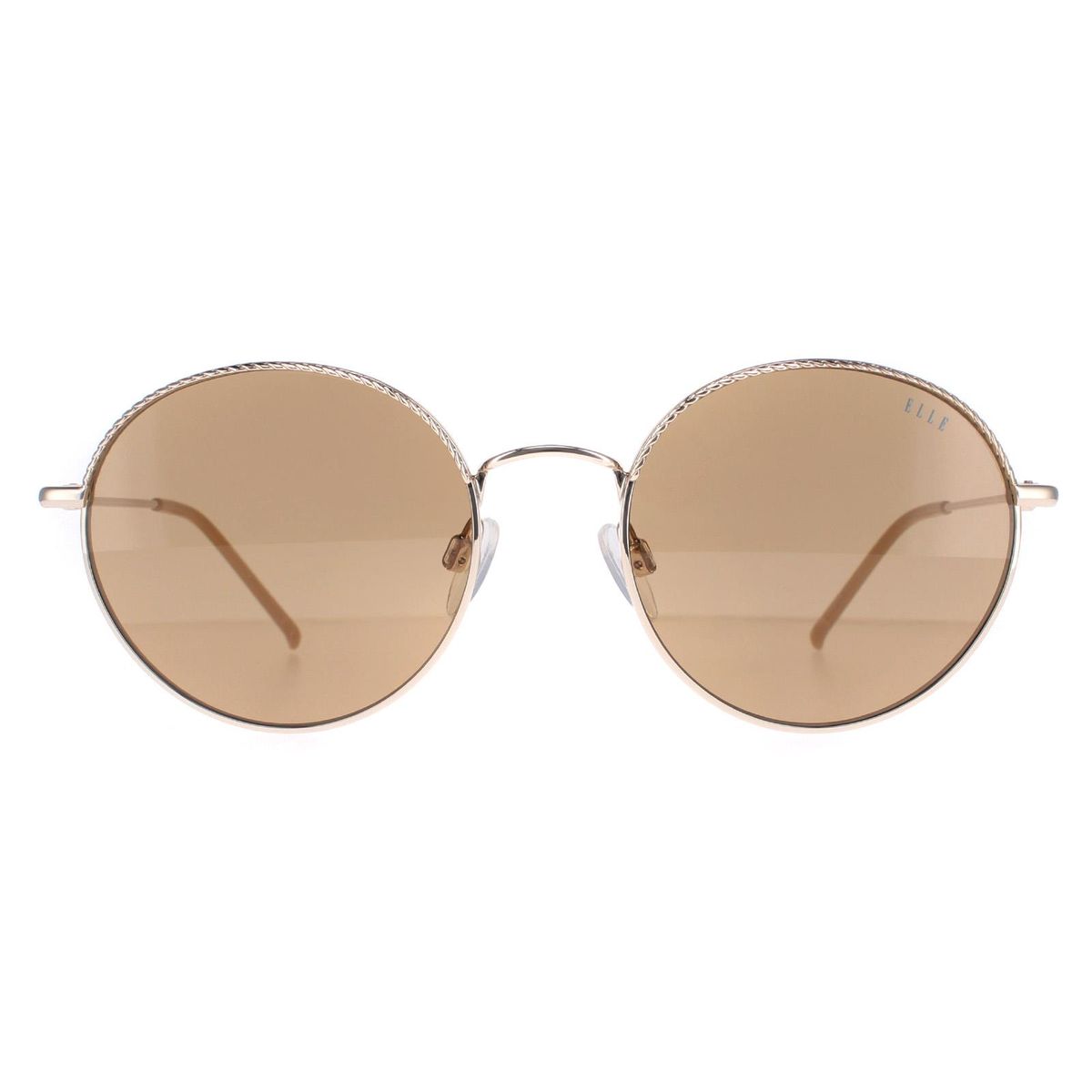 Runde goldfarbene Sonnenbrille mit braunen Gläsern