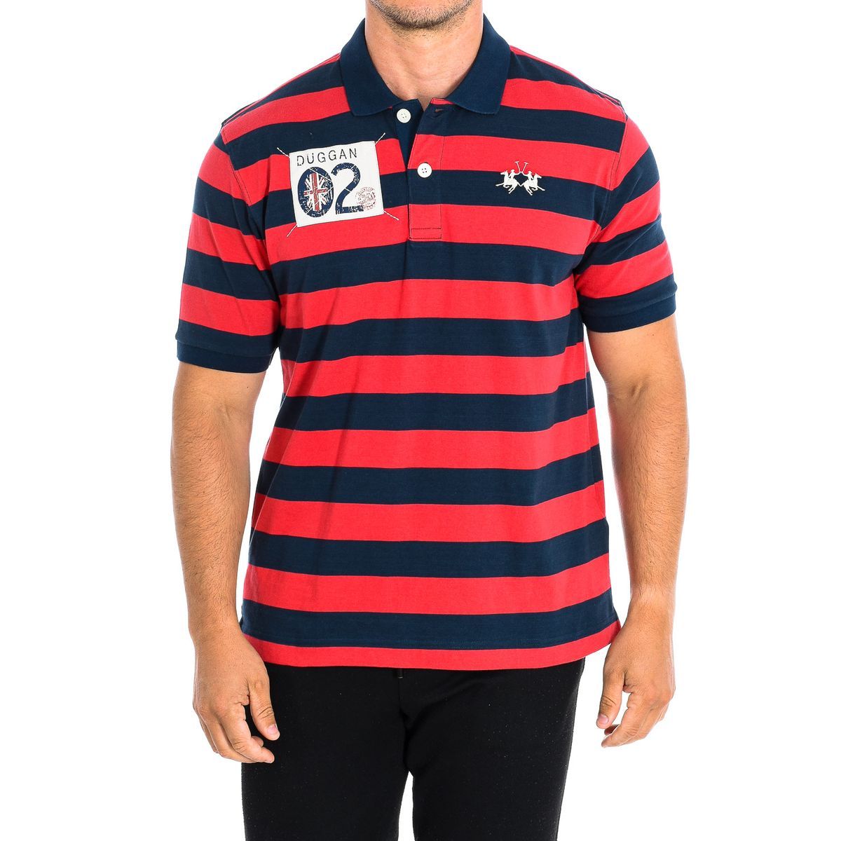 Gestreiftes Baumwoll-Poloshirt mit Aufnähern