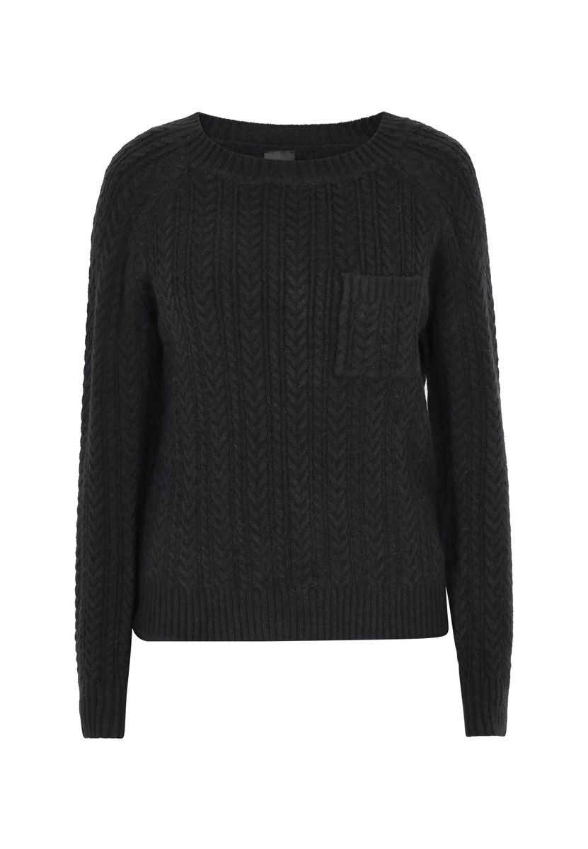 Damen Zopfstrickpullover mit Tasche