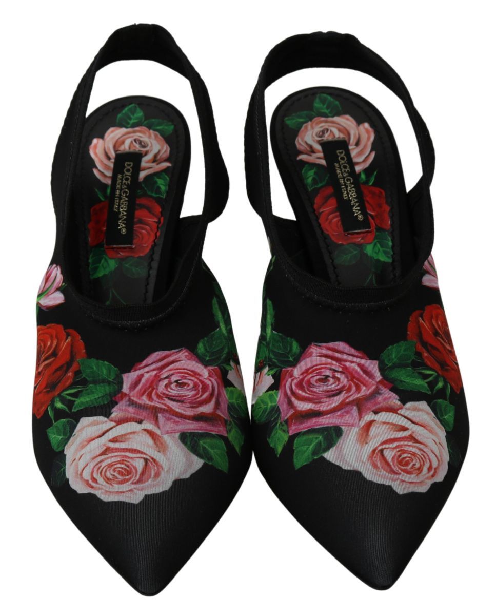 Slingback-Pumps mit Blumenmuster