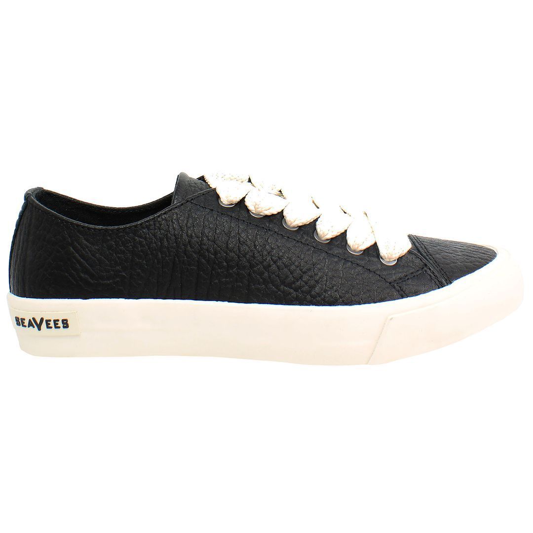 Schwarze Leder-Plimsoll-Sneakers für Damen