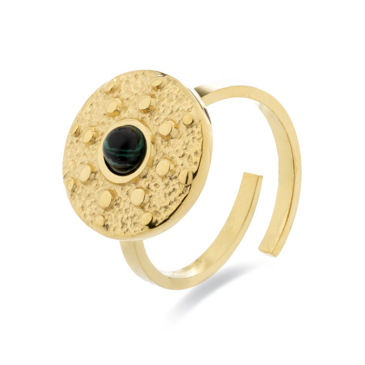 Goldfarbener Ring mit Malachitstein