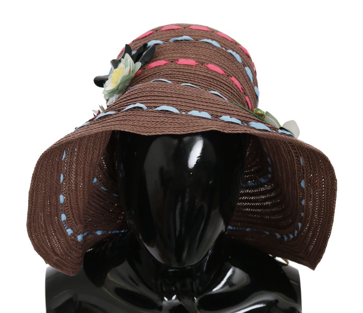 Dolce & Gabbana Brauner Breiter Rand Floral Floppy Damen Capello Hut