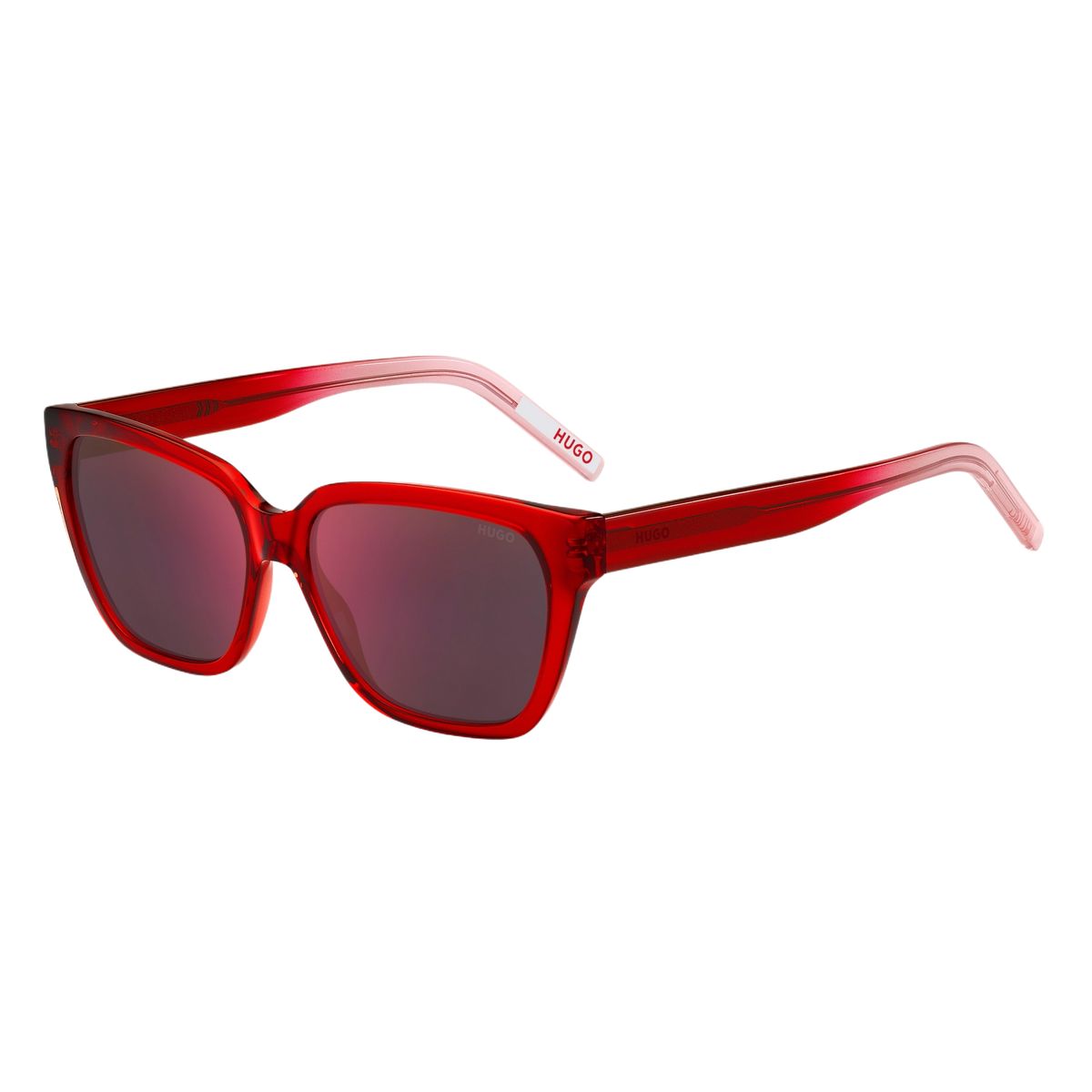 Eckige Sonnenbrille mit rotem Acetatrahmen