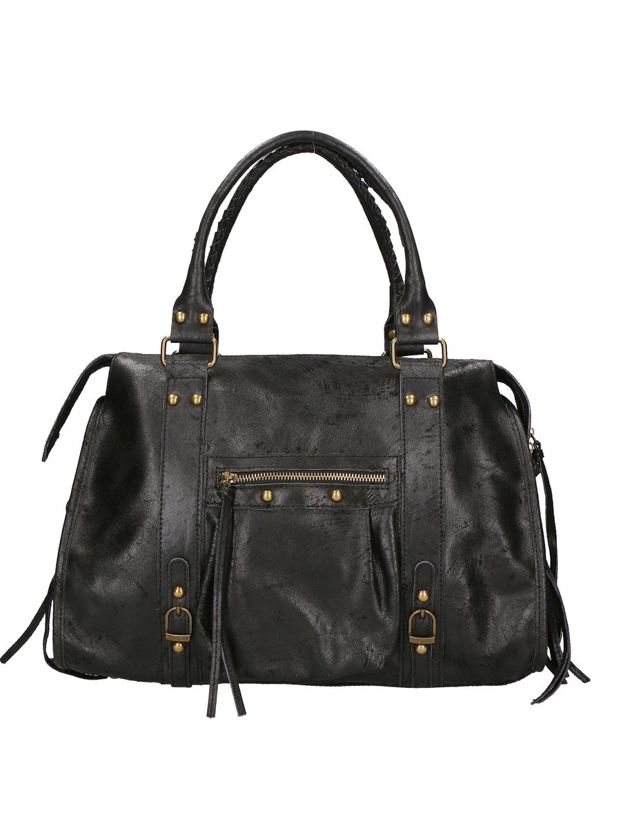 Schwarze Ledertasche mit Reißverschlussdetail