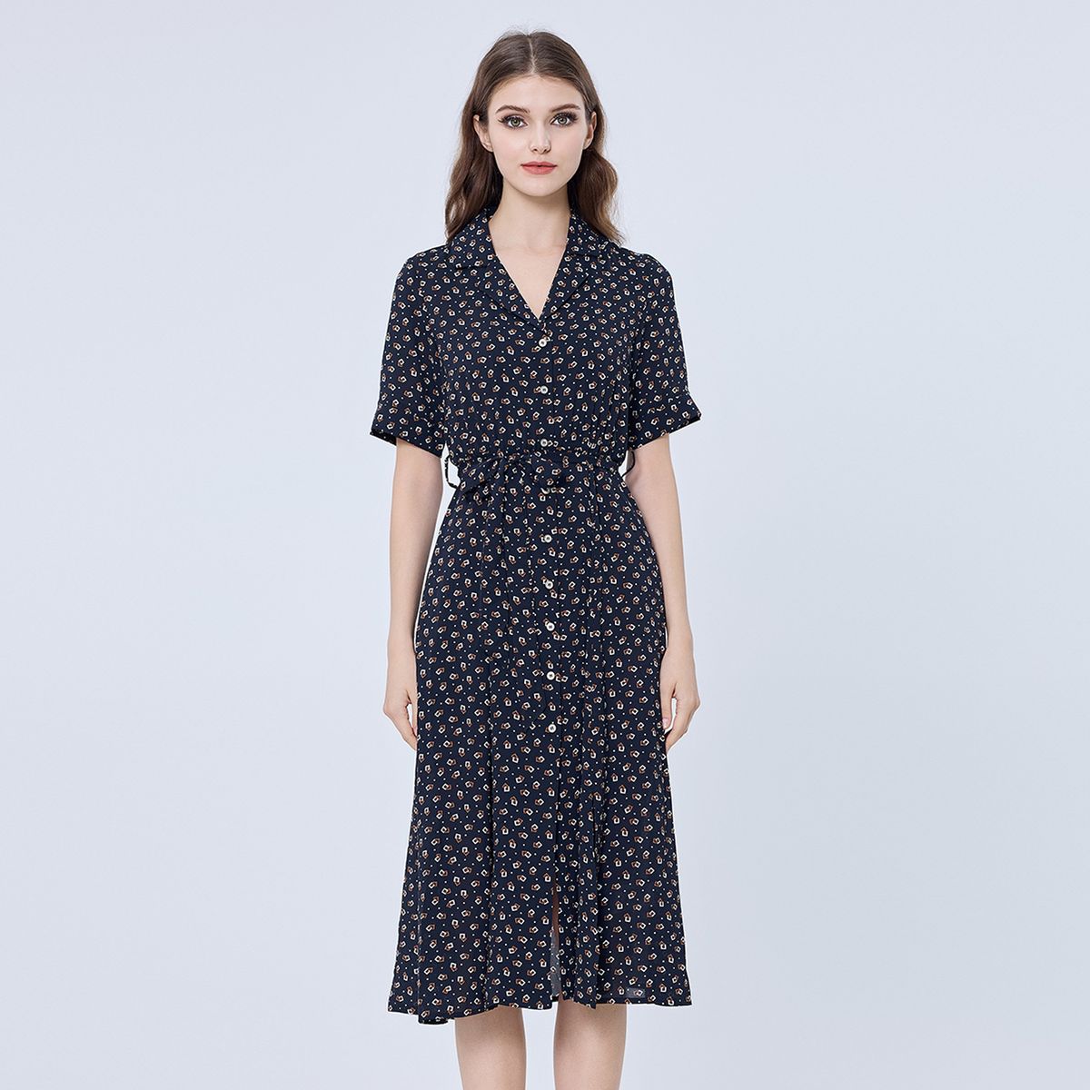 Midi-Hemdkleid mit Retro-Print
