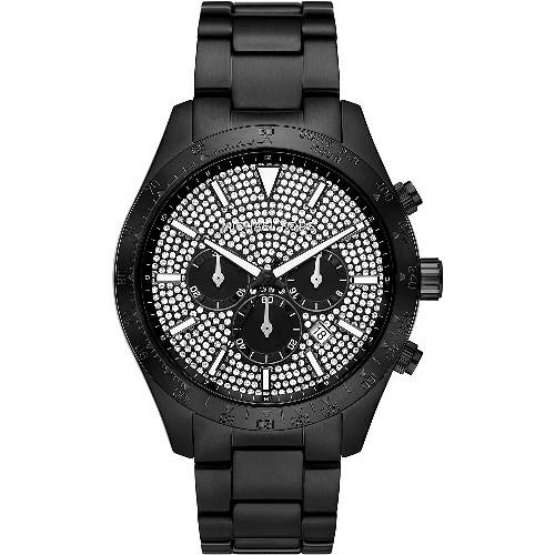 Schwarze Herren-Chronograph-Uhr mit Kristallen