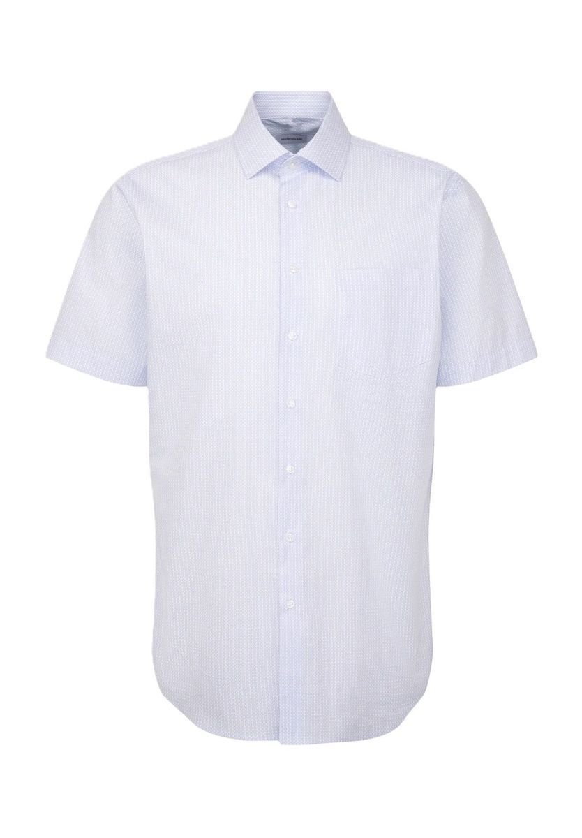 Blaues Kurzarmhemd mit Muster, Regular Fit