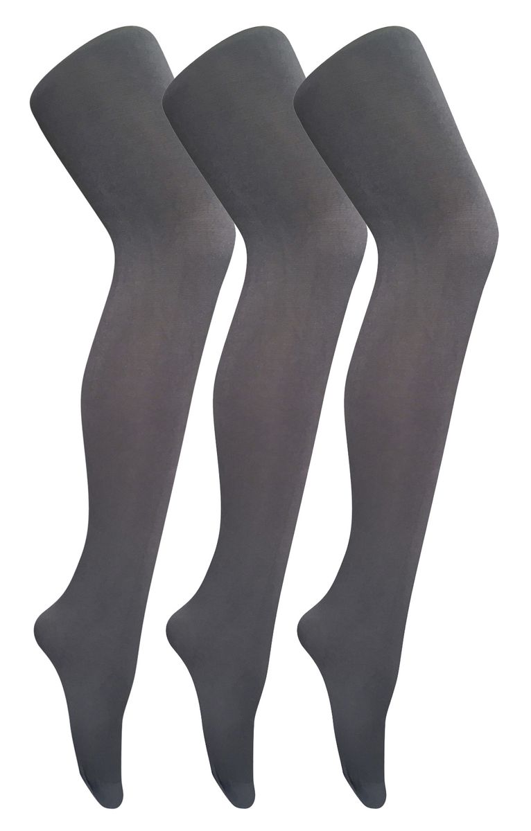 3 Paar Multipack Damen farbige undurchsichtige 80 Denier Strumpfhosen | Socken Snob | Einfarbige Block Farbe Strumpfhosen - Charcoal