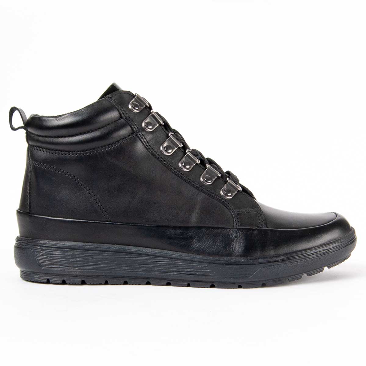 Schwarze Leder-Stiefeletten mit Ösen