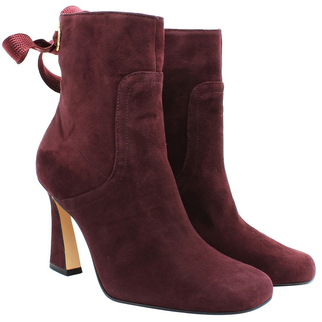Burgunderfarbene Stiefeletten mit Absatz aus Wildleder