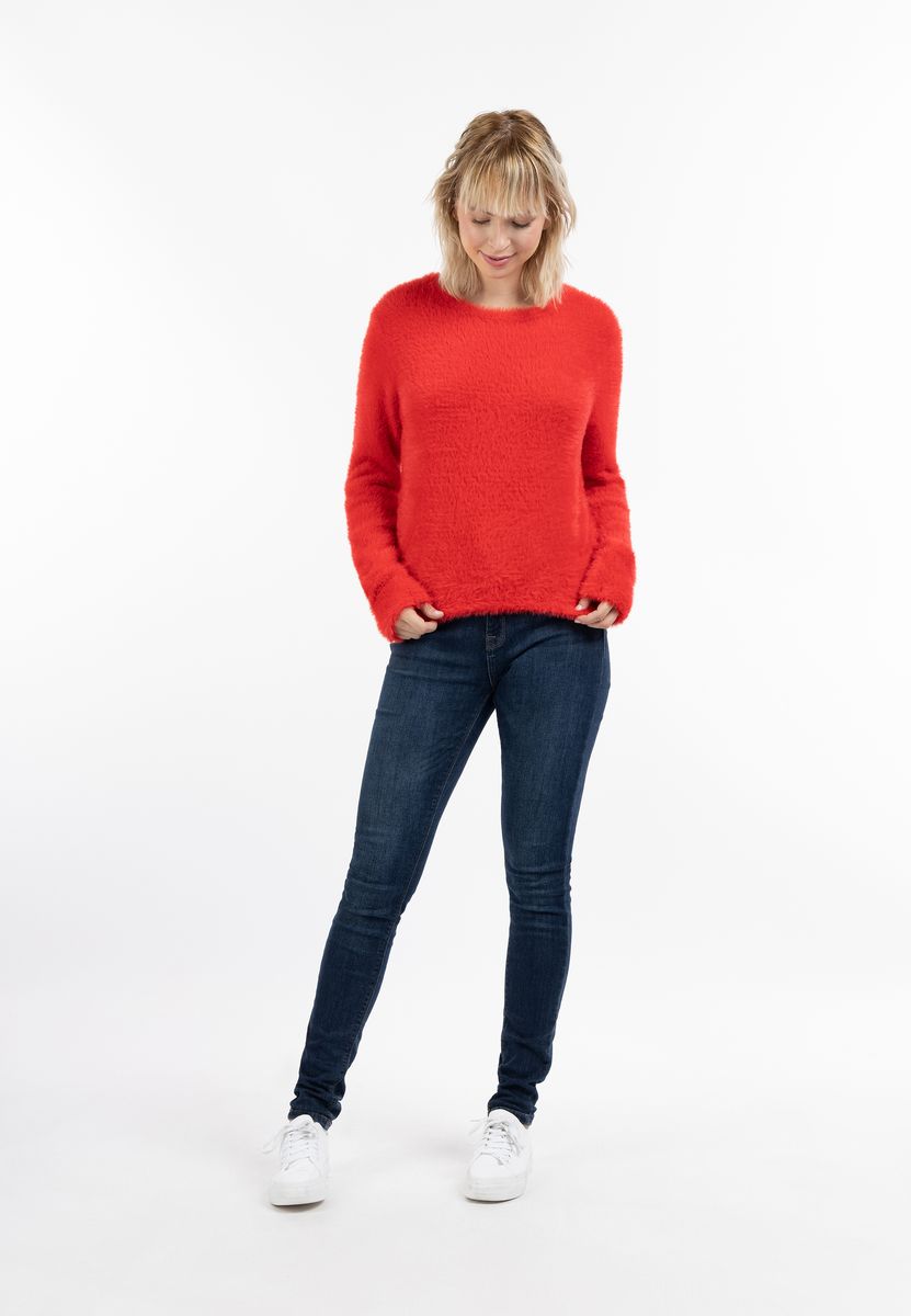 Flauschiger Eyelash-Strickpullover mit Rundhals