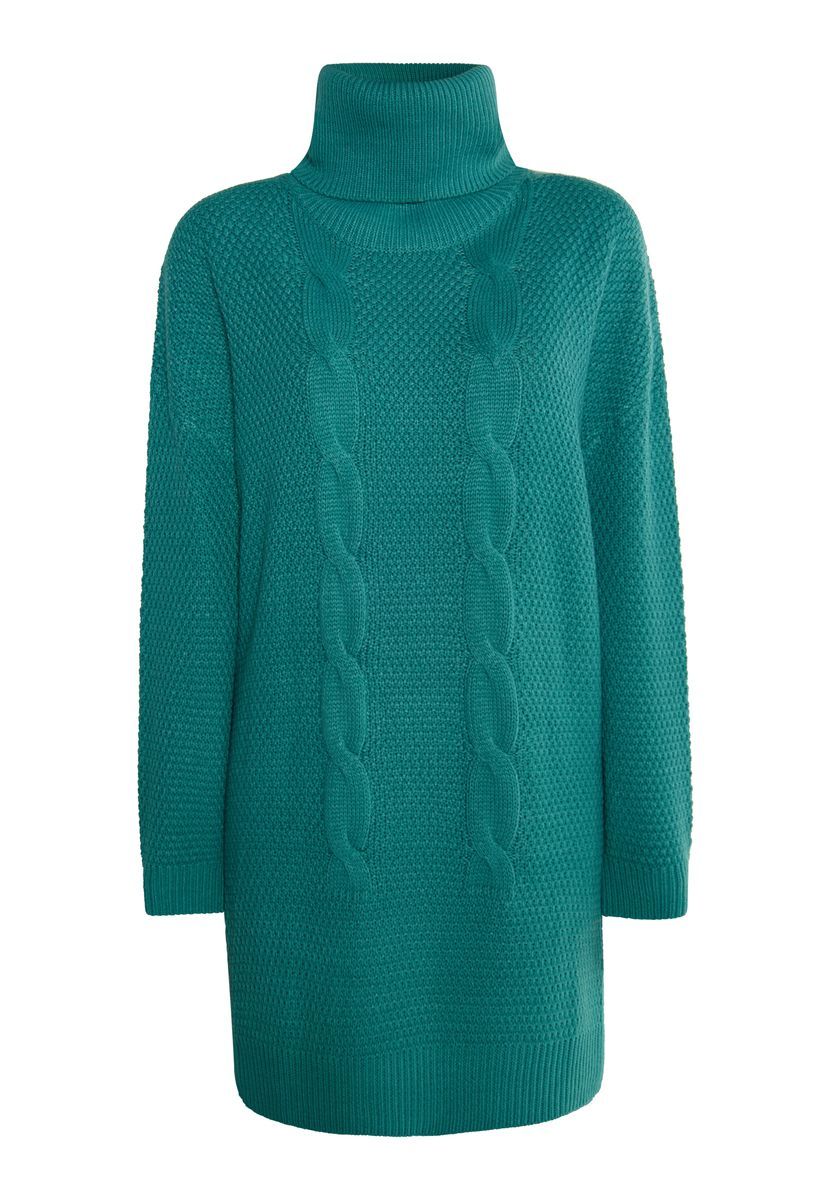 Rollkragen-Strickkleid mit Zopfmuster