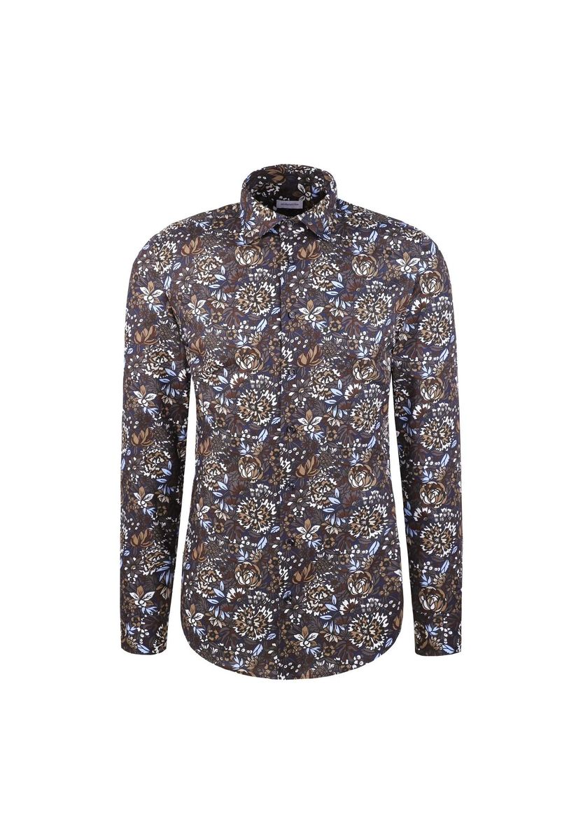 Braunes Slim-Fit Hemd mit Blumendruck