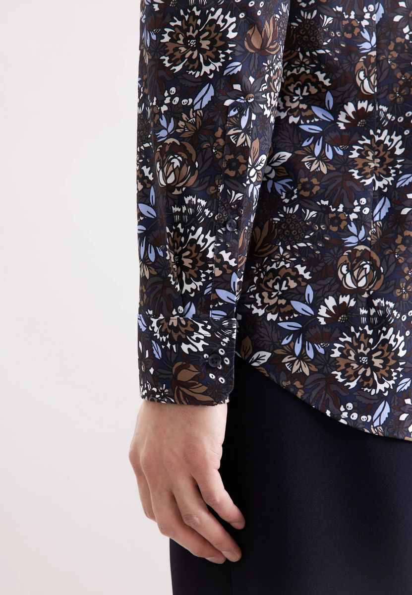 Braunes Slim-Fit Hemd mit Blumendruck