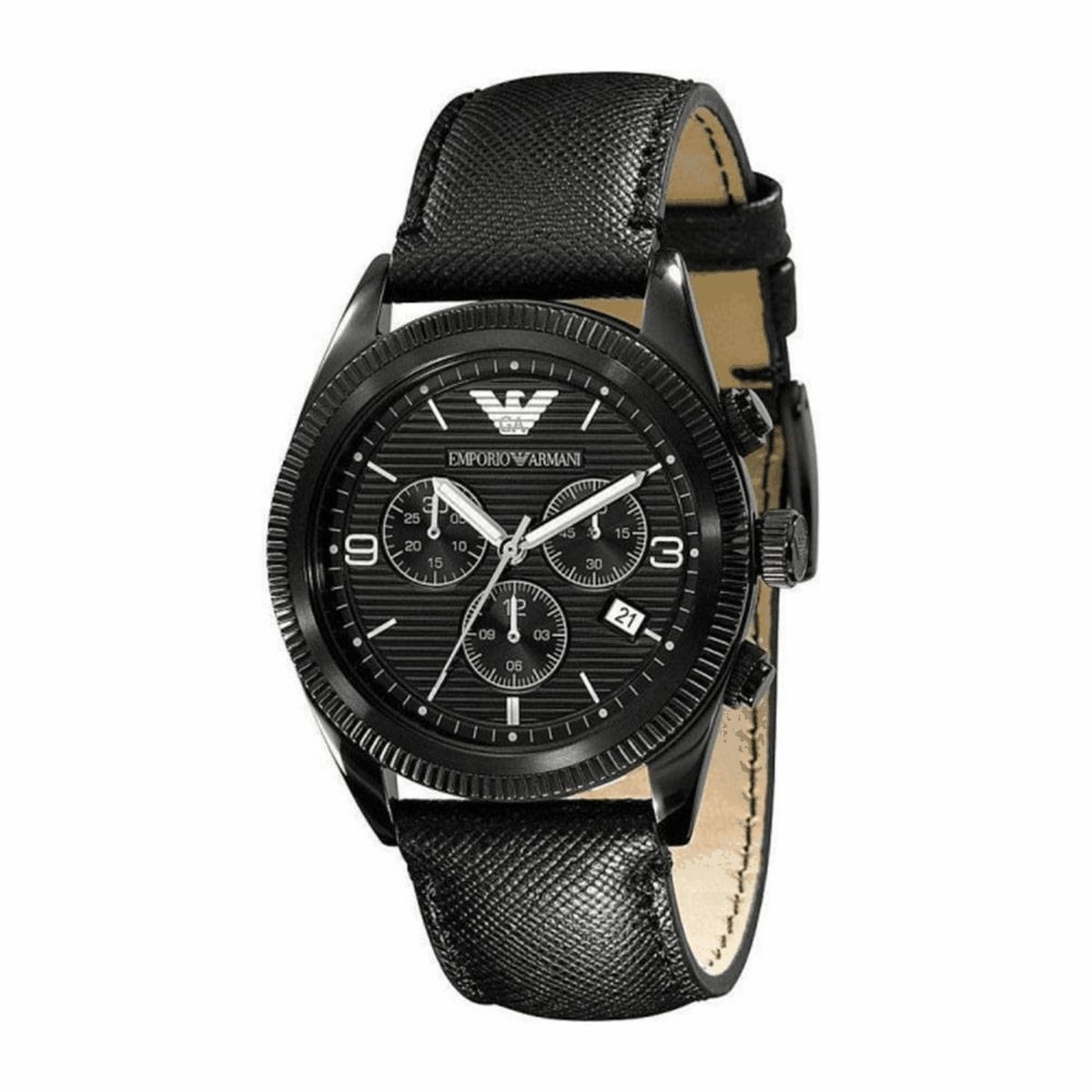 Herren Chronograph Lederuhr Schwarz