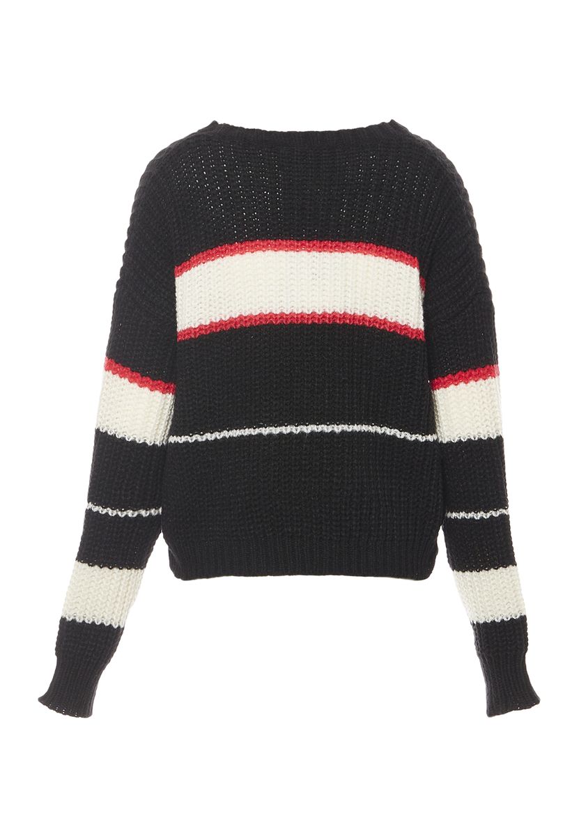 Gestreifter Grobstrick-Pullover