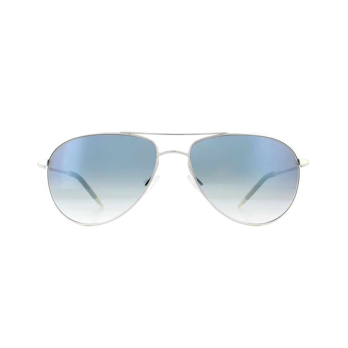 Silberne Pilotenbrille mit blauer Linse