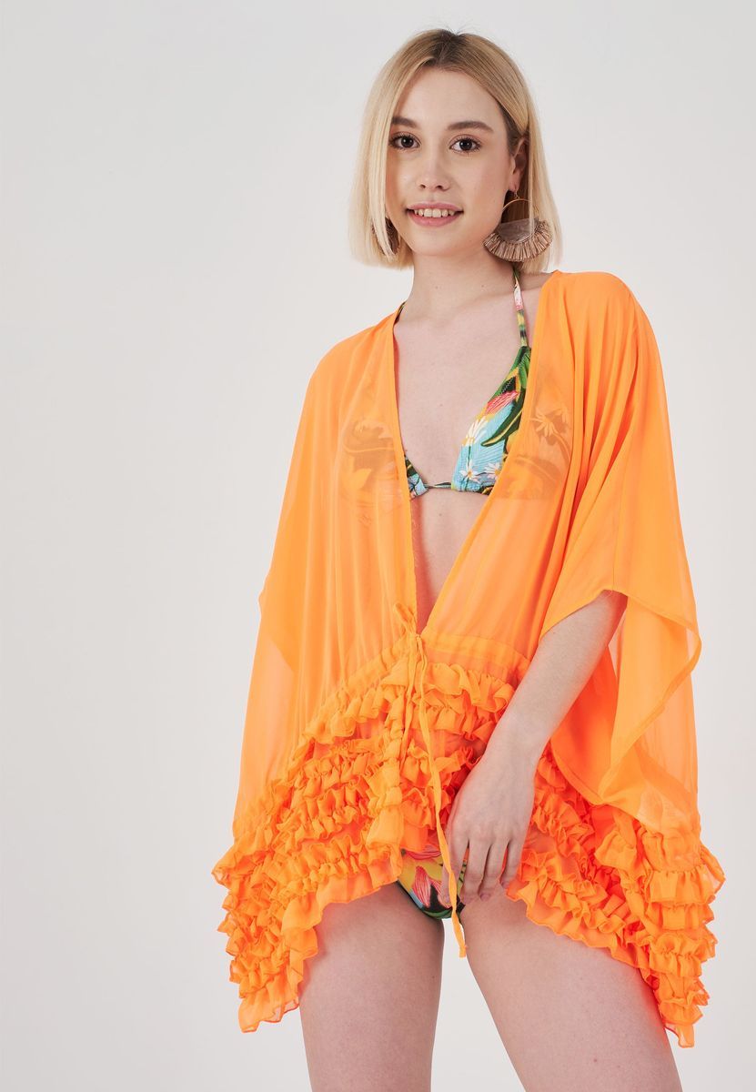 Transparenter Kimono-Umhang mit Rüschen
