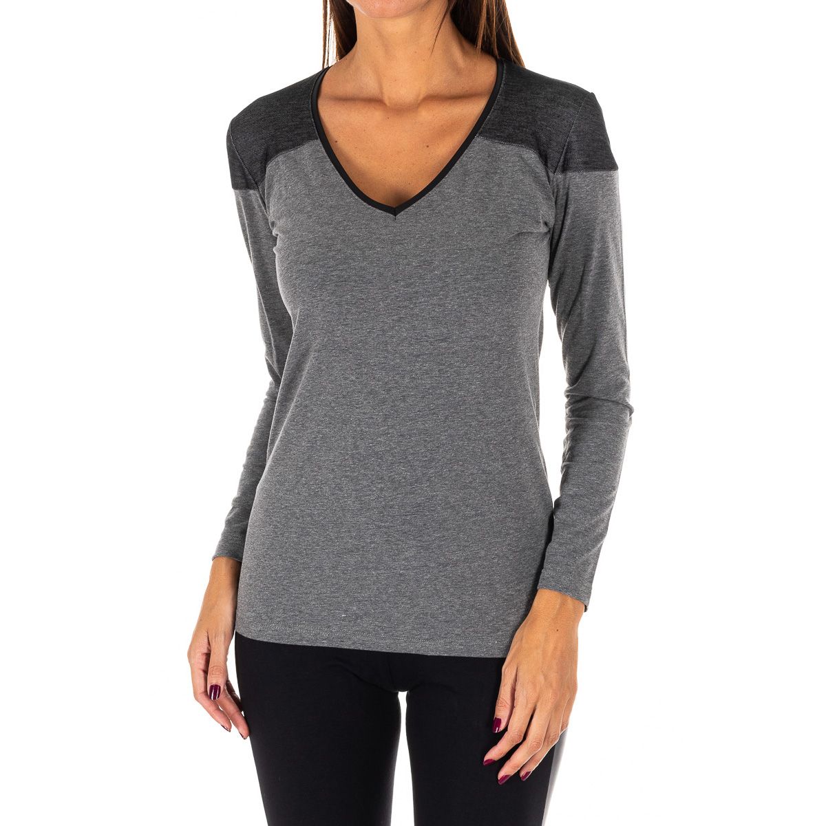 Damen Langarmshirt mit V-Ausschnitt