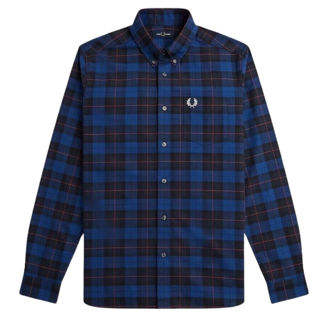 Blaues Tartan Langarmhemd