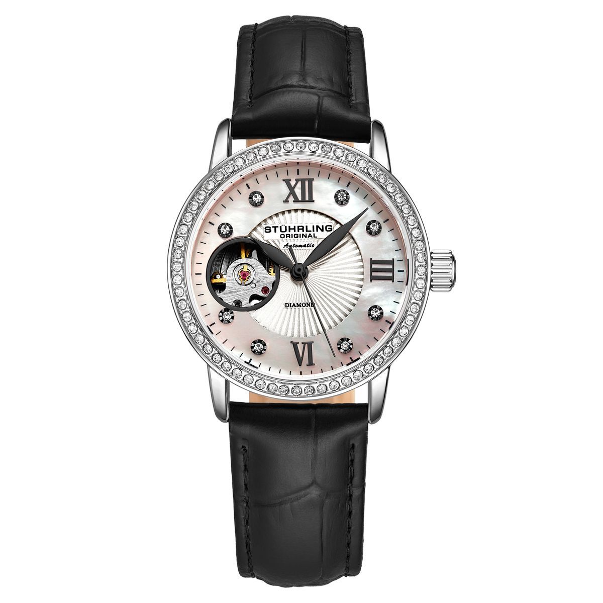Automatikuhr mit Diamantlünette und Perlmuttzifferblatt
