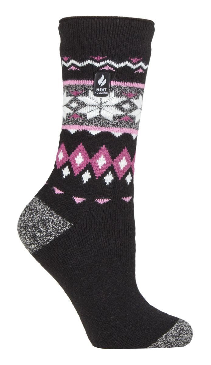 Heat Holders Lite - Womens isoliert thermische Socken | Mehrere Designs einschließlich Argyle Streifen Herzen Sterne | Warme Socken für den Winter - Schwarz (Lima)