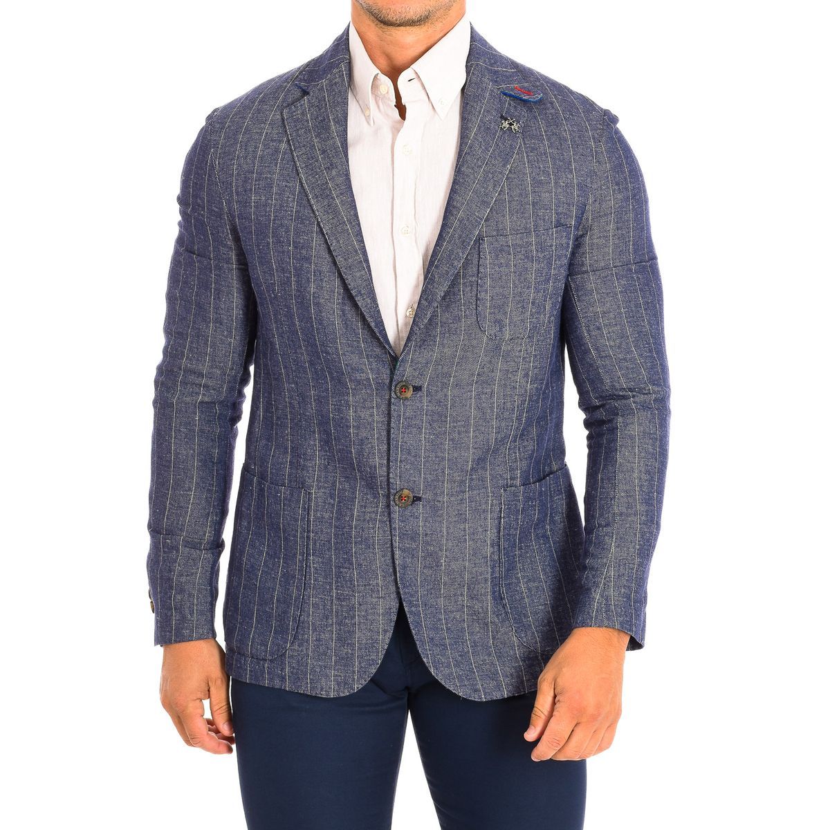 Gestreifter Regular-Fit Blazer aus Leinenmischung
