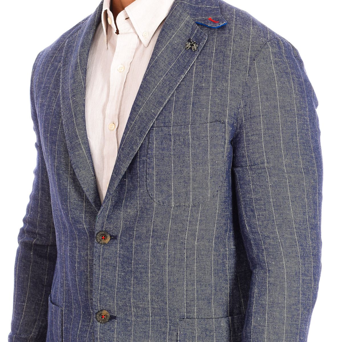 Taillierter Nadelstreifen-Blazer aus Leinen-Baumwolle