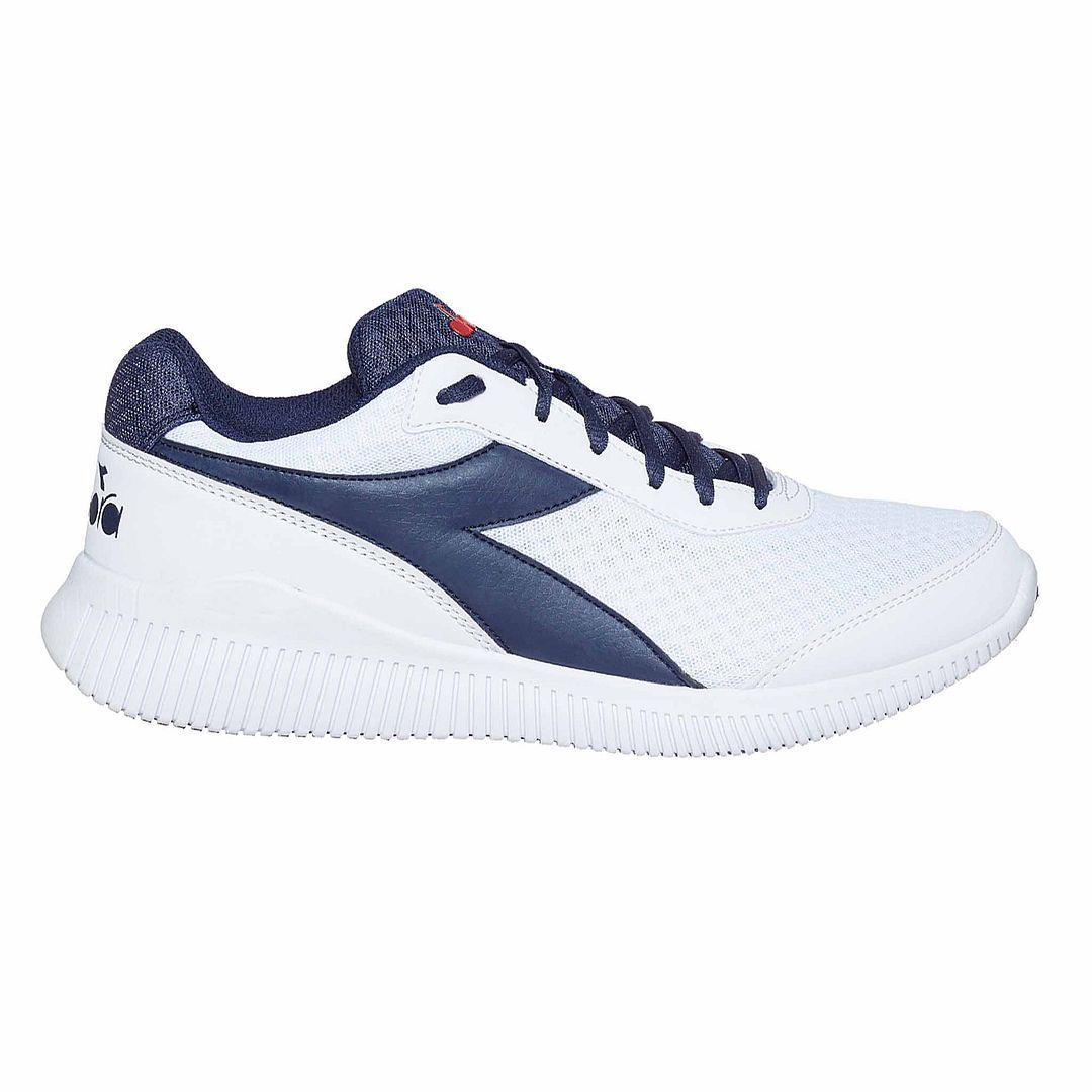 Weißer Laufschuh mit marineblauen Akzenten