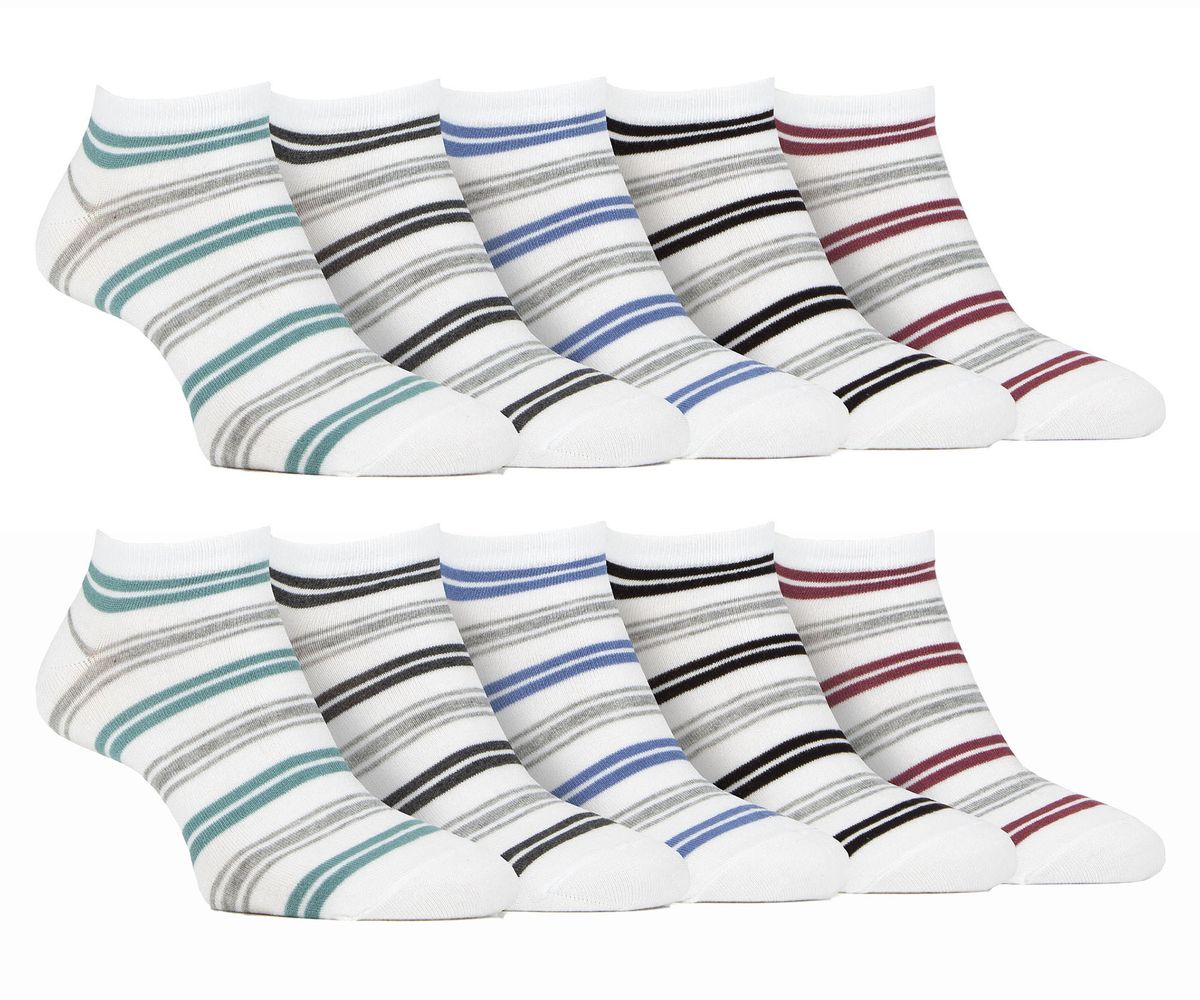 10 Paar Herren Bambus-Trainersocken | Farah | Gestreifte gepolsterte Knöchelsocken - Weißer Streifen