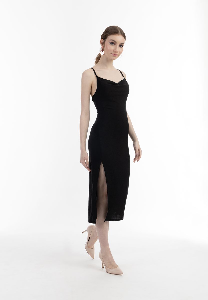 Schimmerndes Metallic-Midi-Trägerkleid