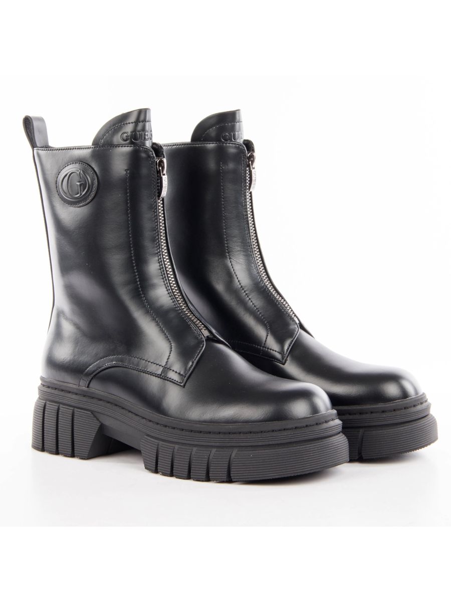 Schwarze Leder-Ankle-Boots mit Reißverschluss
