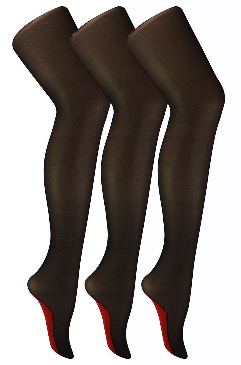 Sock Snob Damen Vintage Nahtstrumpfhose | 3 Paar Multipack | 40 Denier kniehohe, ultraglänzende Strumpfhose mit gerader Rückseite, Schwarz/Rot