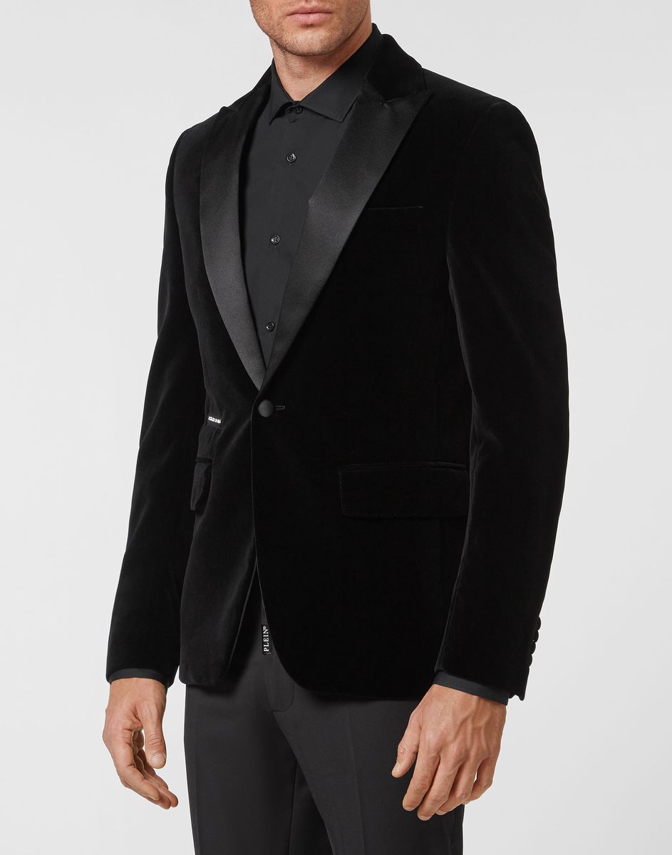 Herren-Samt-Abendblazer mit Satin-Details