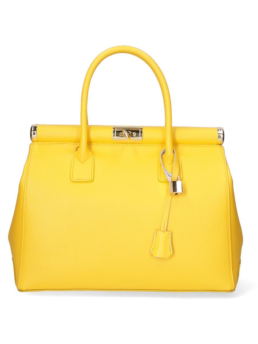 Gelbe Lederhandtasche mit Griff