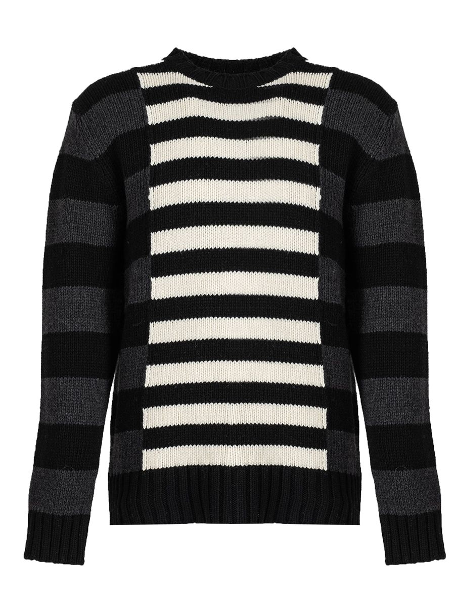 Gestreifter Wollmischung Rundhals Pullover