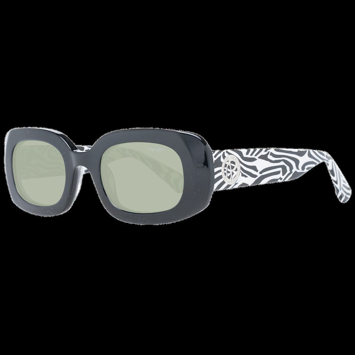 Schwarze, rechteckige Sonnenbrille mit Zebra-Print